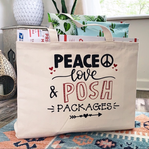 Peace Love & Posh Packages Large Canvas Tote Bag - Picture 1 of 6